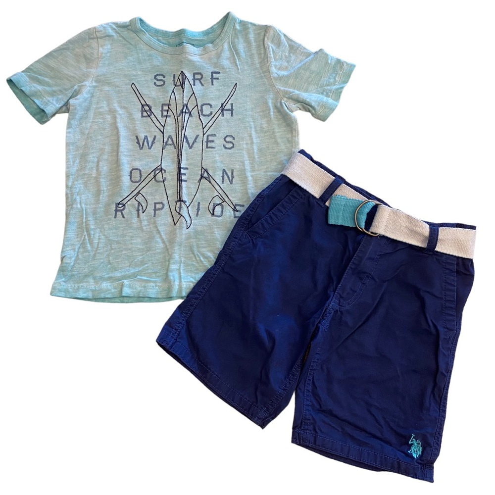 SOLD 2PC Matching Boys Set - Surf Beach T-shirt & US Polo Shorts  Sz 5